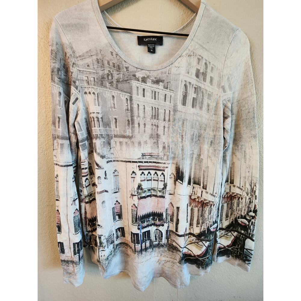 Karen Kane Women's Top SZ Medium Italy Cityscape Lightweight